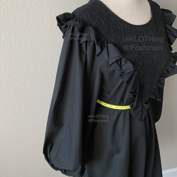 H&M Cotton Puff-sleeved Ruffle-trim Dress in Black - Picture 3 of 16